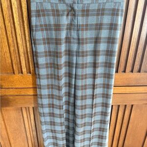Ann Taylor Factory Wide-Leg Plaid Pants in Blue and Brown